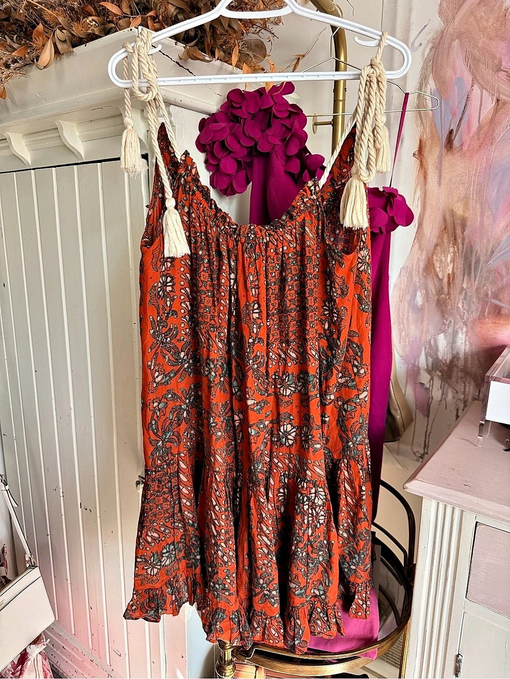 Ulla Johnson Floral Mini Dress in Orange & Black Size Medium